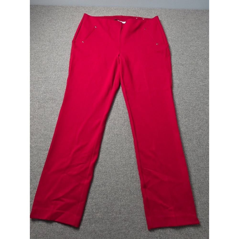 Chico's Ankle Pants Women 14R Red Stretch Straight Leg Flat Front Pull On 2.5R